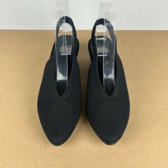 Eileen Fisher Vasa Slingback Stretch Knit Pumps Womens 7.5 Black Closed Toe - Picture 2 of 9